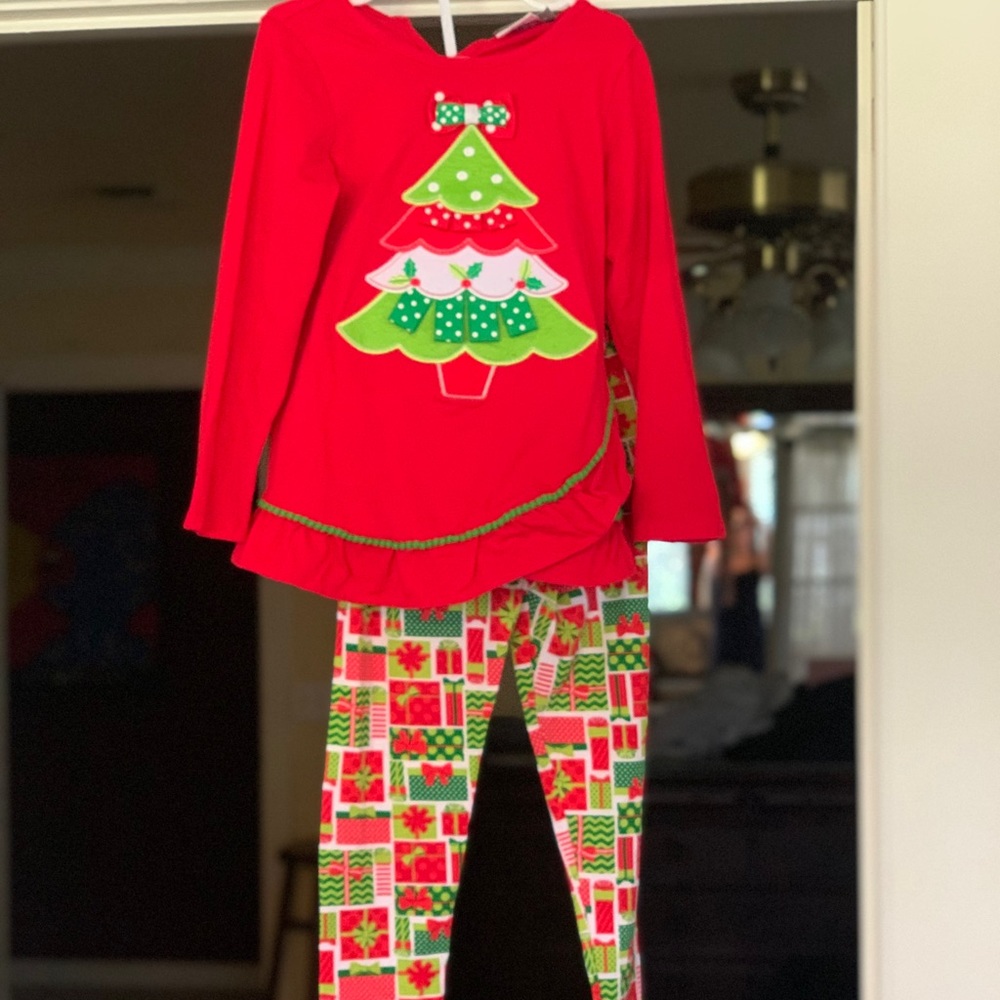 Christmas Tree Appliqué Girl’s Two-Piece Set